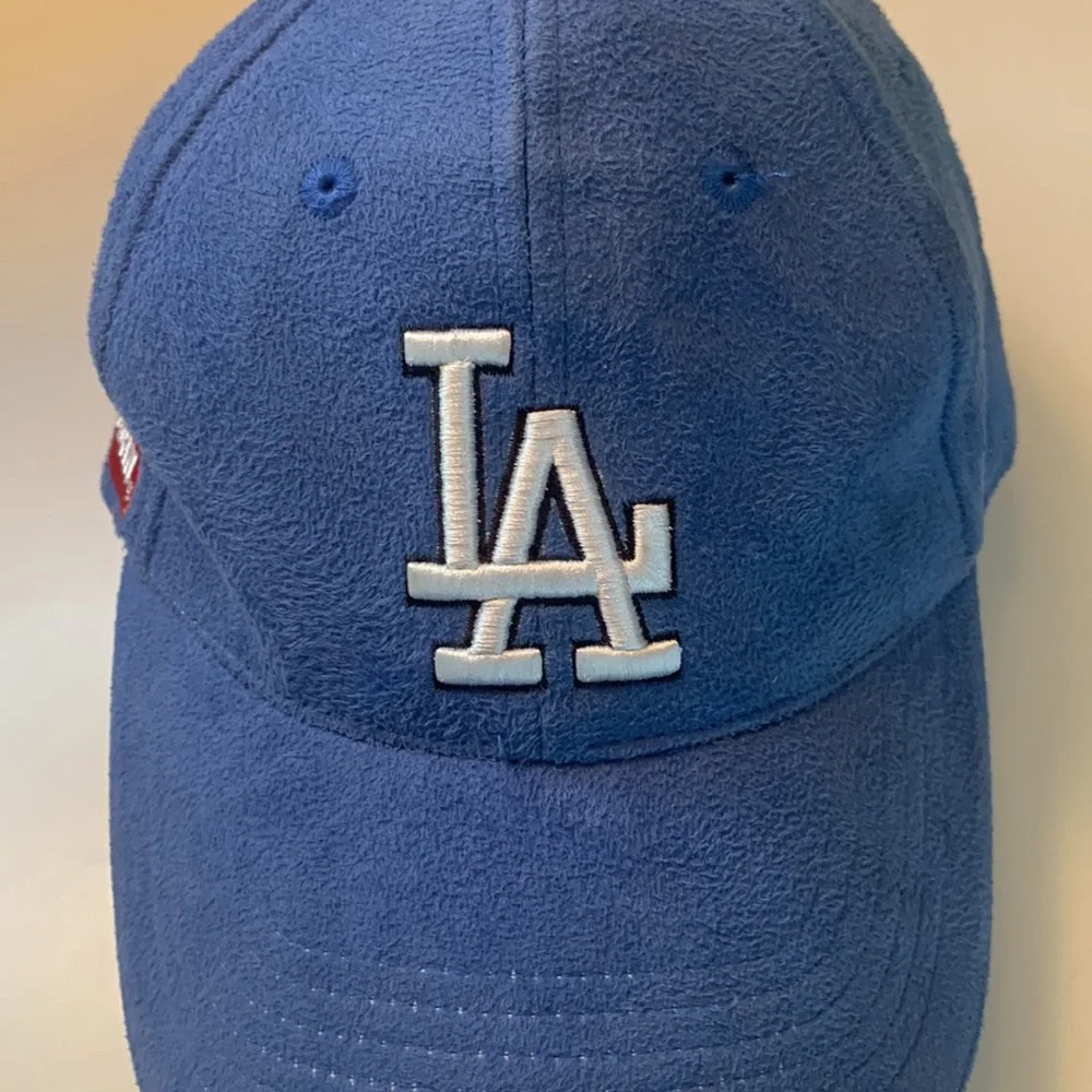 Los Angeles Dodgers light blue sueded baseball cap with Farmer John patch